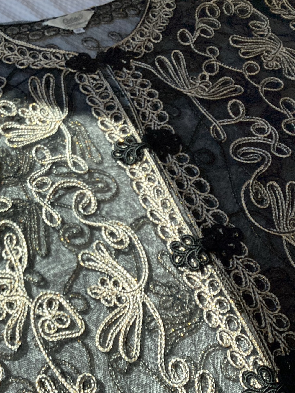Black SheerJacket with Overlay of Gold Embroidery